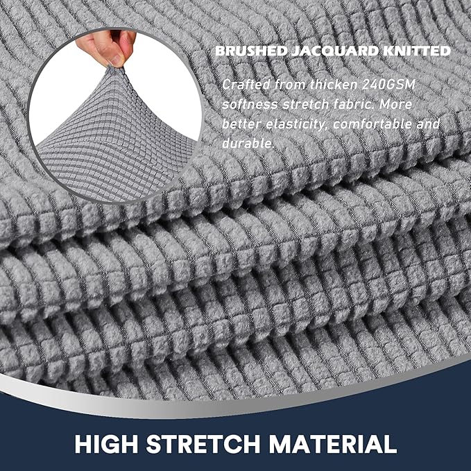 Spandex Jacquard Arm Covers for Chairs and Sofas - Anti-Slip Couch Armrest Protectors, Set of 2, Light Grey
