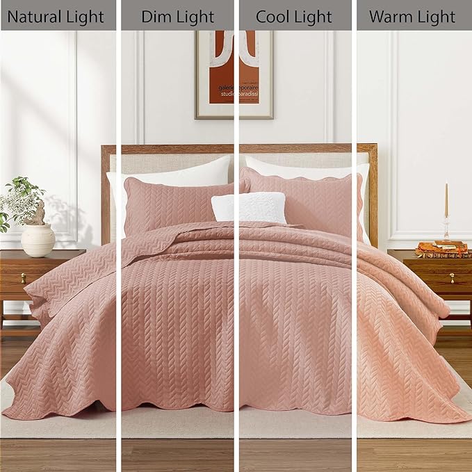 IR Imperial Rooms Twin Quilt Bedding Set Size (68” x 86”) + 1 Pillow Shams (20” x 26” + 2”) - 2 Pcs All Season Lightweight Reversible Microfiber Coverlet Embossed Quilt Bedspread (Peach/Baby Pink)