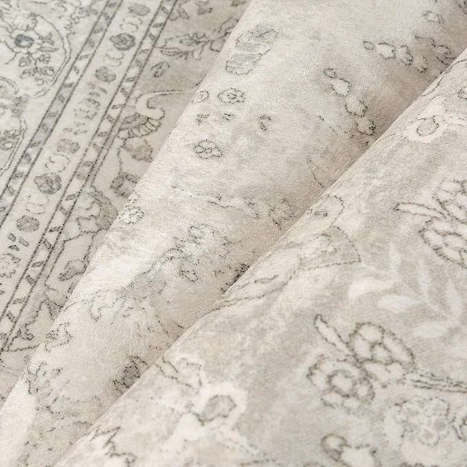 Beige 2x6 Runner Rug Washable Vintage Long Carpet for Hallway Kitchen Soft Retro Floral Low Pile Indoor Runner Non Slip Central Medallion Throw Rug for Bathroom Bedroom Laundry Dining Room