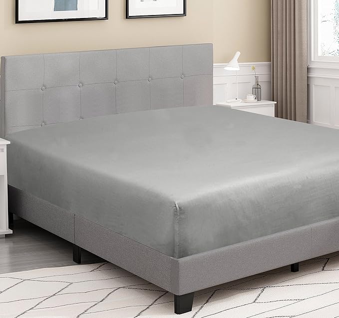 ROYALE LINENS 300 Thread Count 100% Long Staple Combed Cotton Fitted Sheet California King - Super Soft Deep Pocket Bottom Sheet - Fitted Sheets Only - Elastic Sheets (Cal King, Silver)