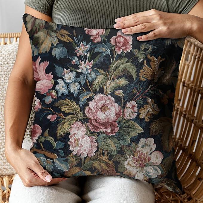 Vintage Floral Throw Pillow Covers, Vintage Flower Pattern Double Sided Cushion Cover, Indoor and Outdoor Home Art Decor Pillowcase for Sofa or Bedroom Decor 18x18inches (Pink Flower, 18x18inches)