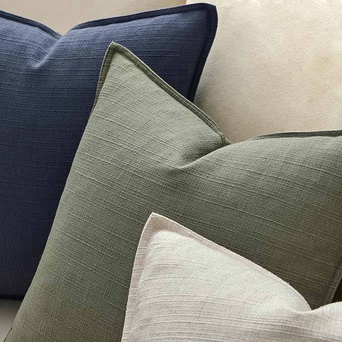 MIULEE Decorative Euro Sham Pillow Covers 24x24, 2 Pack Large Boho Farmhouse Neutral Throw Pillows for Bed, Thick Textured Modern Linen Cushion Cases Couch Sofa Living Room Home Decor, Olive Green