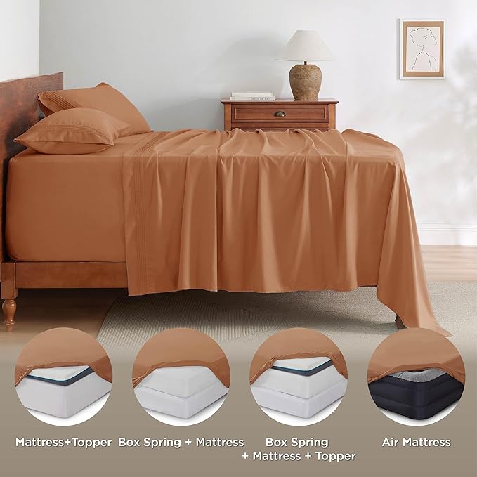 Bedsure Deep Pocket Queen Sheets Set - Fits Mattresses Up to 21 Inches Thick - 4 Piece GentleSoft Bed Sheets, Moisture Wicking, Soft & Cooling Bedsheet & Pillowcases, Easy & Secure Fit, Orange