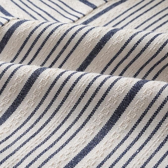 DWR Striped 3D Textured Weave Throw Pillow Covers 18x18 Set of 2, Polyester Cotton Blend in Navy, Modern Farmhouse Decorative Pillow Cases for Couch Sofa Bed Living Room