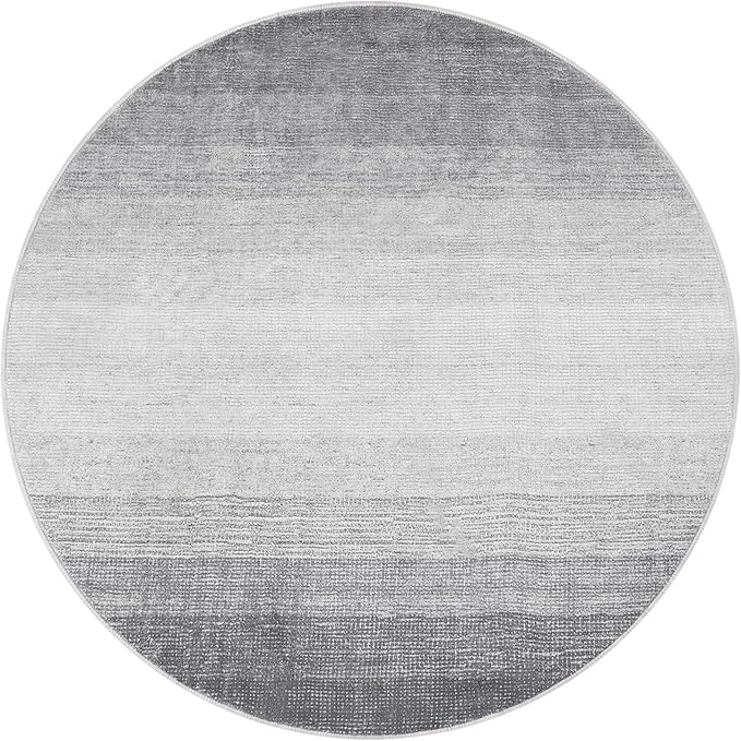Wonnitar Modern Ombre Round Rug 4ft, Washable Grey Round Kitchen Area Rug Non-Slip Soft Circle Entry Throw Mat, Contemporary Non-Shedding Low Pile Carpet for Bedroom Laundry Bathroom (Grey, Round 4ft)