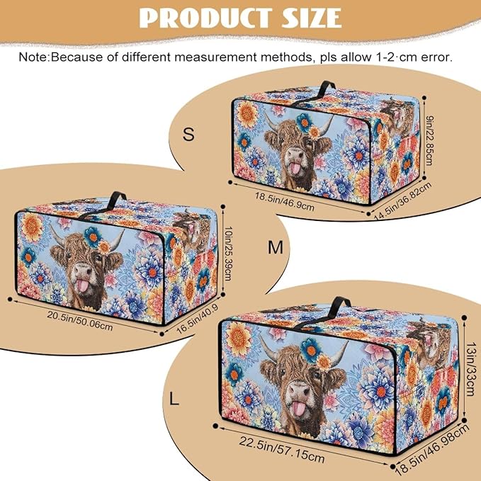 Microwave Oven Cover Heavy Duty Microwave Oven Dust Cover with Storage Pockets Dust-Proof Reusable Decor Accessories for Kitchen, Highland Cattle Boho Mandala Floral Print, L