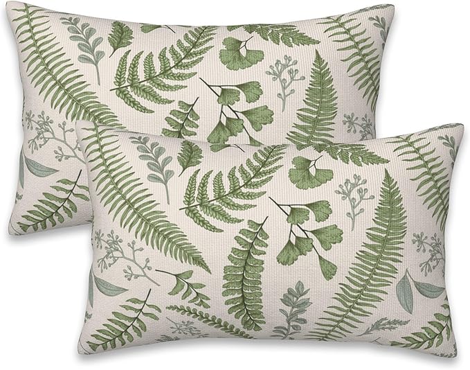 Leaves and Herbs Throw Pillow Cover Case Vintage Floral Botanical Throw Pillows Set of 2 Super Soft Pillow Covers 20x12 Inches Farmhouse Home Decor for Living Room Bedroom Sofa Couch Cushion Cover