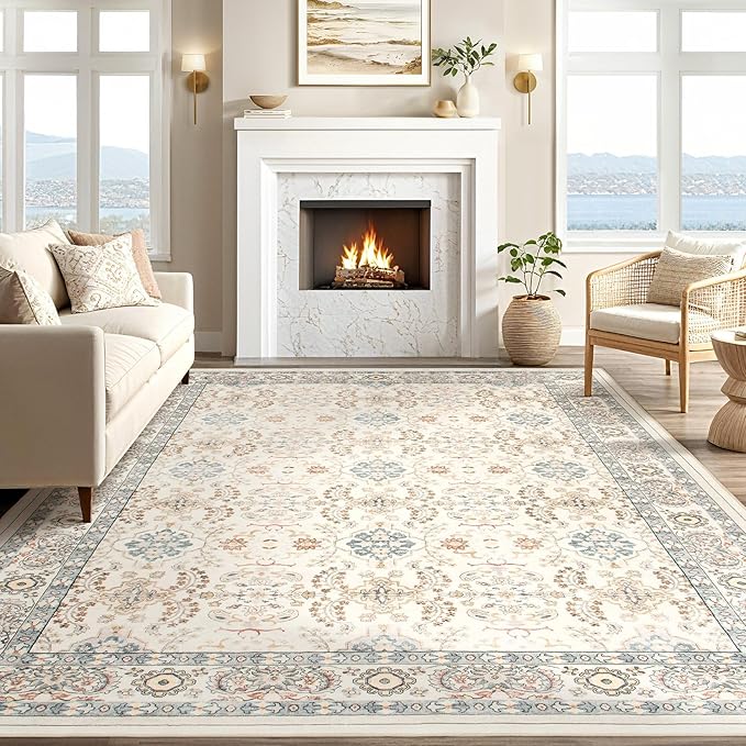 Vintage Living Room Area Rug 5x8 - Large Soft Washable Oriental Traditional Distressed Farmhouse Rugs for Bedroom - Indoor Floor Accent Carpet for Home Office House Decor - Multi