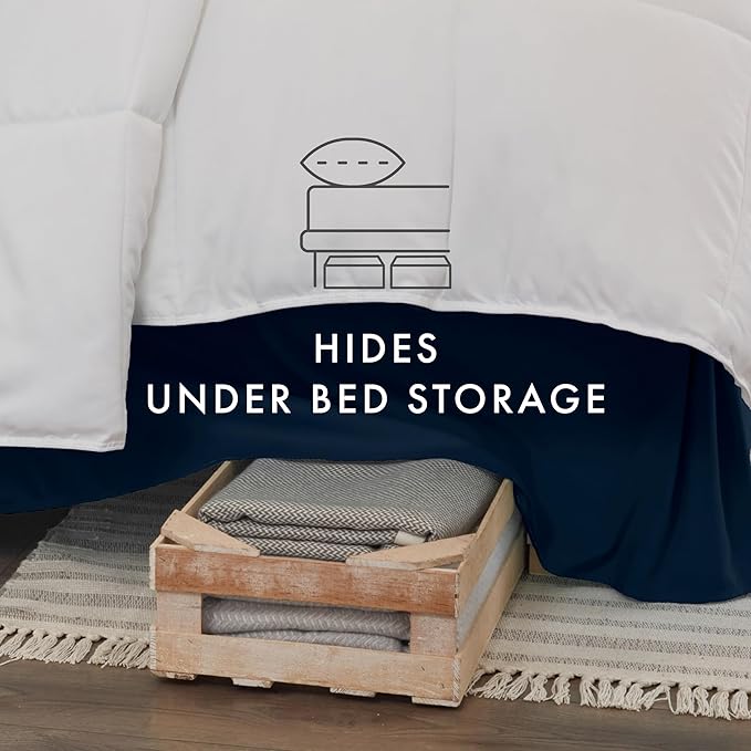 Linen Market Bed Skirt - Ultra Soft Microfiber - Easy Fit with 14 Inch Tailored Drop - Hotel Quality, Shrinkage & Fade Resistant - Bed Cover - Twin XL Bed Skirts - Bedroom Décor - (Twin XL, Navy)