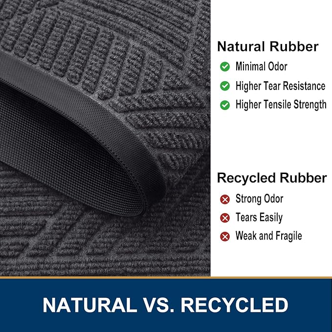Smiry Front Door Mat Outside Entrance, Heavy Duty Sturdy Natural Rubber Doormat, Trap Dirt and Moisture, Easy Clean Low Profile Mats for Indoor Outdoor Entry, Irregular Triangle (59x35, Medium Grey)
