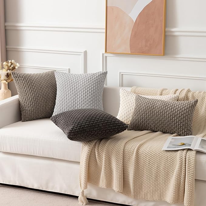 Kevin Textile 12x24 Inch Pillow Cover 1 Pack Boho Decorative Soft Striped Corduroy Lumbar Farmhouse Color Accent Rectangle Cushion Case for Living Room Couch Sofa Bed, Light Brown