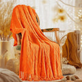 inhand Fall Throw Blanket Burnt Orange for Couch, Soft Living Room Home Decor Knitted Twin Size Blanket, Outdoor Lightweight Breathable Summer Blanket, Farmhouse Warm Woven Decorative, 60"x80"