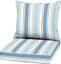Arden Outdoor Deep Seat Cushion Set, 22 in x 24 in, Weather-Proof, Rain-Proof, Fade Resistant Patio Cushion French Blue Linen Stripe
