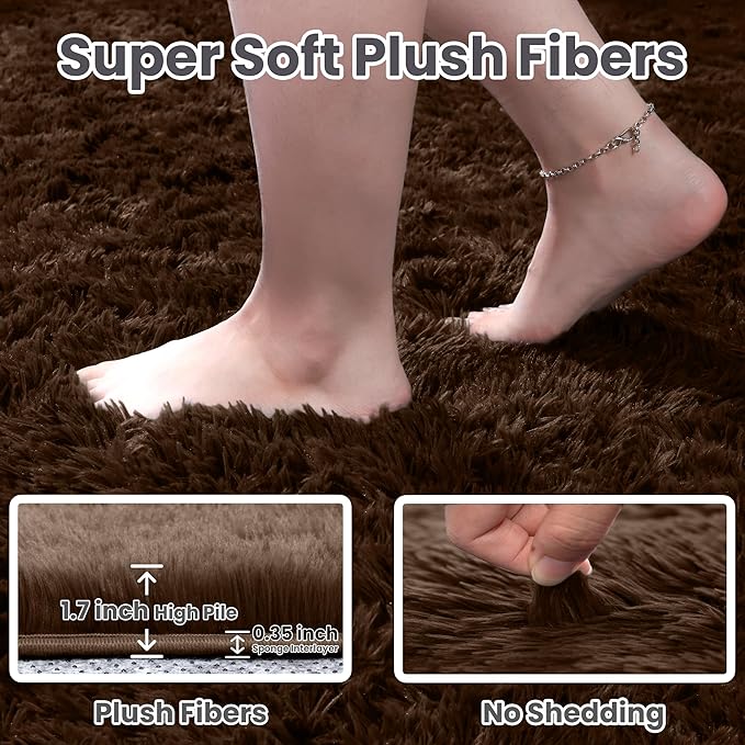 5x7 Area Rugs for Living Room Rug: Soft Fluffy Shag Brown Rugs for Bedroom, Non-Slip Large Fuzzy Plush Rug Indoor Floor Carpet for Nursery Kids Boys Girls Room, Dorms, Playroom, Modern Home Decor