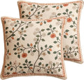 ISAENNE Design Linen Classic Throw Pillow Covers 18"x18" Pack of 2, French Farmhouse Square Cushion Covers with Orange White Floral Pattern Decoration Pillowcases for Bed,Living Room,Outdoor,Car