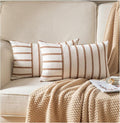 Caflife Boho Throw Pillow Covers 12x20 Set of 2 Soft Farmhouse Decorative Couch Pillow Cases Brown Striped Pillow Covers Neutral Cushion Covers for Sofa Bed Living Room Home Decor