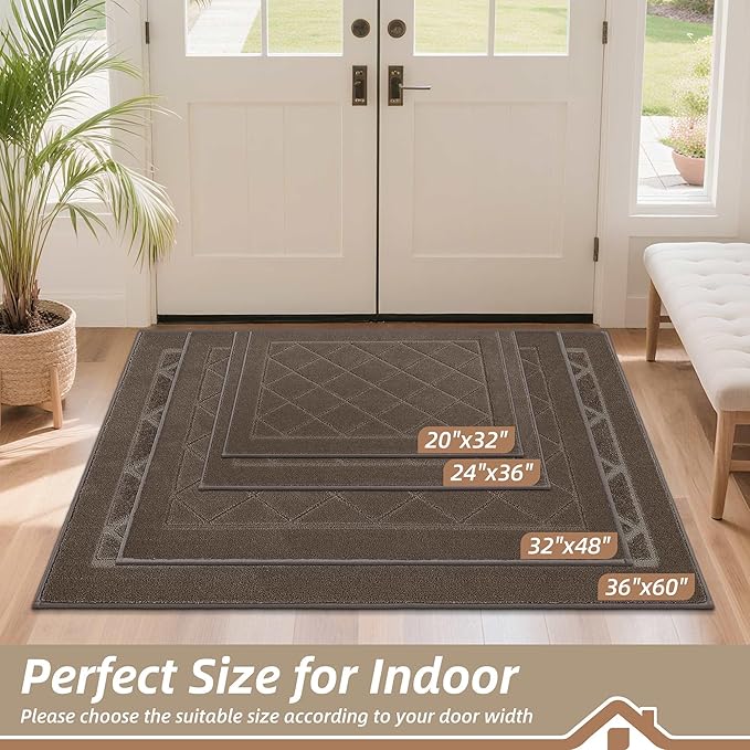 BEQHAUSE Dirt Trapper Door Mat 24" x 36", Doormat Non-Slip Entryway Rugs Washable, Dog Door Mat Stain Resistant and Absorbent Welcome Floor Mat for Front Back Door, Muddy Wet Shoes & Paws, Light Brown