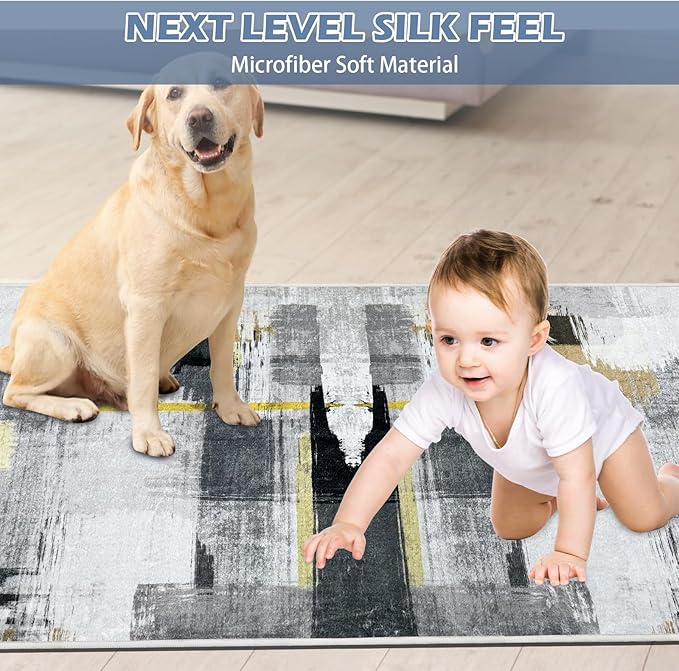 Runner Rug Washable 2x3 FT, Non Slip Rubber Backing Abstract Carpet, Soft Area Rugs for Bedroom Kitchen Hallway Entryway Bathroom, Customized
