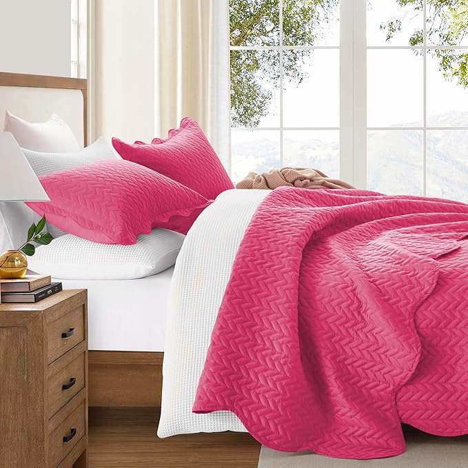 IR Imperial Rooms California King Quilt Bedding Set Size (118"x106") + 2 Pillow Shams (20" x 36"+ 2") - 3 Pcs All Season Reversible Microfiber Coverlet Embossed Quilt Bedspread (Pink)
