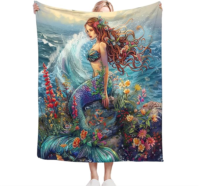 Mermaid Throw Blanket - Ocean Blanket for Girls, Women, Boys & Men - Soft, Warm & Cozy Fleece - 80"x60"