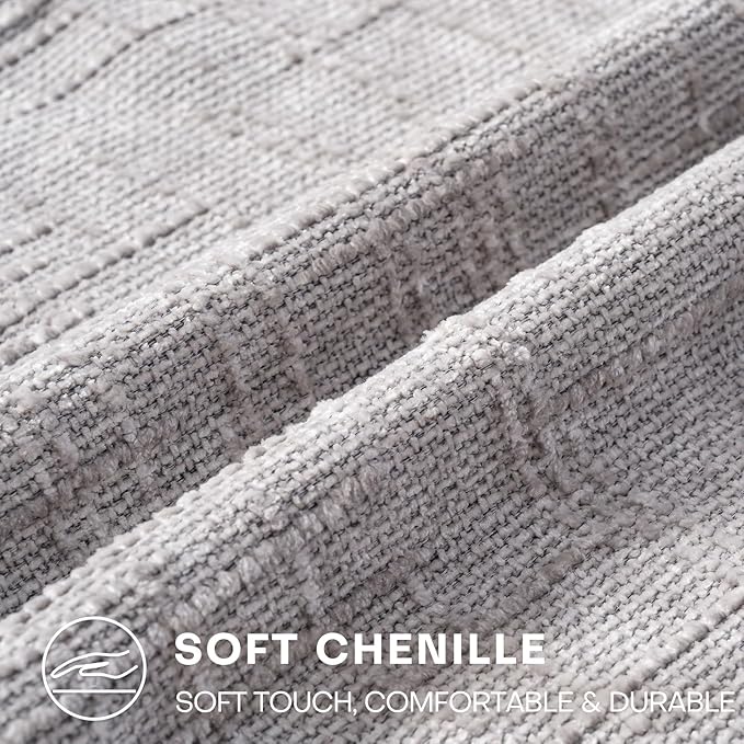 Decorative Throw Pillow Covers 22x22 Inch Set of 2, Soft Solid Farmhouse Chenille Couch Pillows, Spring Pillow Covers for Couch Sofa Bed Living Room Home Decor Pillowcase, Light Gray