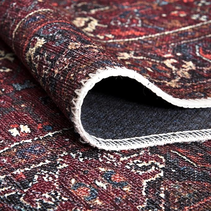 Bloom Rugs Washable Non-Slip 9' x 12' Rug - Burgundy Traditional Bordered Area Rug for Living Room, Bedroom, Dining Room, and Kitchen - Exact Size: 9' x 12'