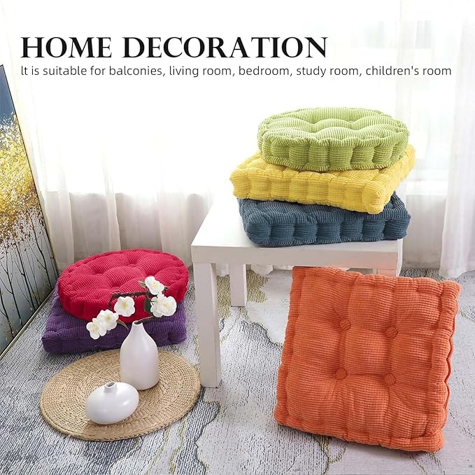 2 Pack Meditation Floor Pillow Large Square and Round Floor Cushions for Adults Purple Corduroy Floor Seat Pillows Cushion for Living Room Balcony Tatami Yoga,18x18 Inch