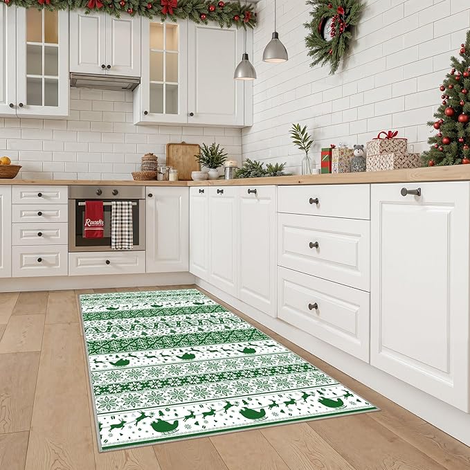 Abstract Living Room Rug 3X5 - Modern Washable Christmas Soft Thin Area Rug for Living Room Bedroom Under Dining Table - Neutral Indoor Floor Rug Carpets for Home Office Playroom Nursery - Green
