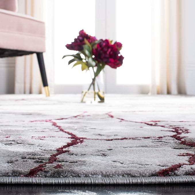 SAFAVIEH Craft Collection Area Rug - 10' Square, Grey & Wine, Modern Abstract Design, Non-Shedding & Easy Care, Ideal for High Traffic Areas in Living Room, Bedroom (CFT877S)