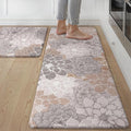 GENIMO Kitchen Mats for Floor, Kitchen Rugs Non Slip Washable Sets of 2, Waterproof Cushioned Anti Fatigue Mat, Floral Runner Rug for Laundry, Sink, Office, Home, 20"x32"+20"x48", Taupe Grey