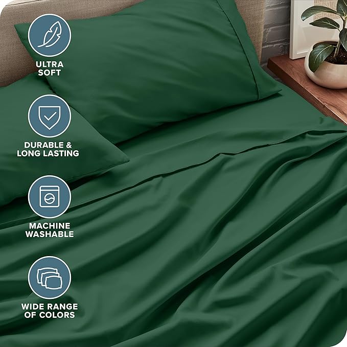 Bare Home King Sheet Set - Luxury 1800 Ultra-Soft Microfiber King Bed Sheets - Double Brushed - Deep Pockets - Easy Fit - 4 Piece Set - Bedding Sheets & Pillowcases (King, Forest Green)