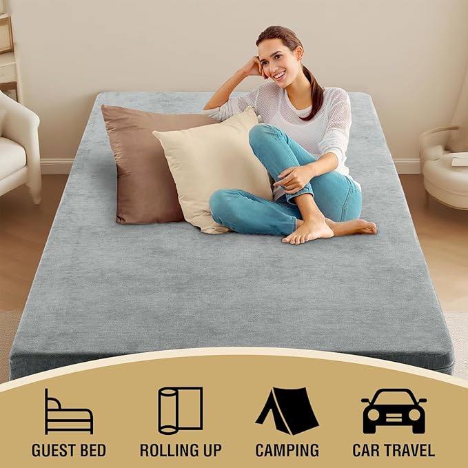 H.VERSAILTEX Twin Size Armless Futon Mattress Covers for Traditional Japanese Futon Mattress Soft Chenille Couch Slipcovers Floor Mats Sofa Protector Zippered Sleeper Sofa Cover,Dove