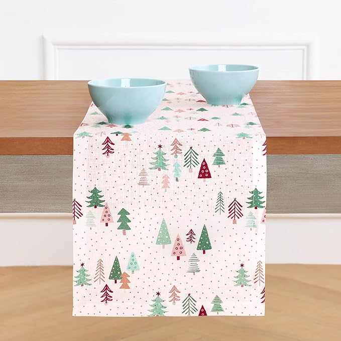 Solino Home Christmas Table Runner 120 Inches Long - 100% Pure Linen Print Table Runner 14 x 120 Inch - Handcrafted and Machine Washable - Modern Christmas, New Year
