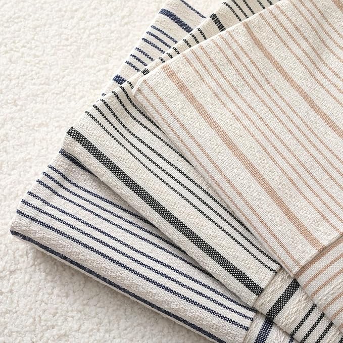 DWR Striped 3D Textured Weave Throw Pillow Covers 18x18 Set of 2, Polyester Cotton Blend in Navy, Modern Farmhouse Decorative Pillow Cases for Couch Sofa Bed Living Room