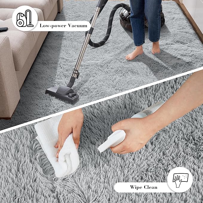 Fluffy Rug Shaggy Area Rug, Grey 4x6 Area Rugs for Bedroom, Small Bedside Rug, Soft Fluffy Shaggy Entryway Throw Rugs for Living Room Bedroom Kids Room Home Decor