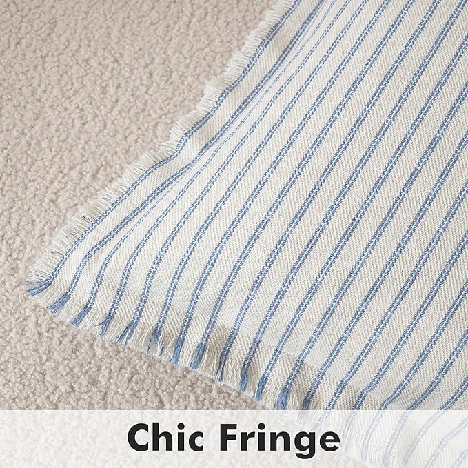MIULEE Pack of 2 Light Blue Pillow Covers 18x18 Inch Striped Farmhouse Couch Spring Throw Pillow Covers with Fringe Chic Cotton Decorative Cushion Covers for Sofa Living Room Bed Outdoor Home Decor