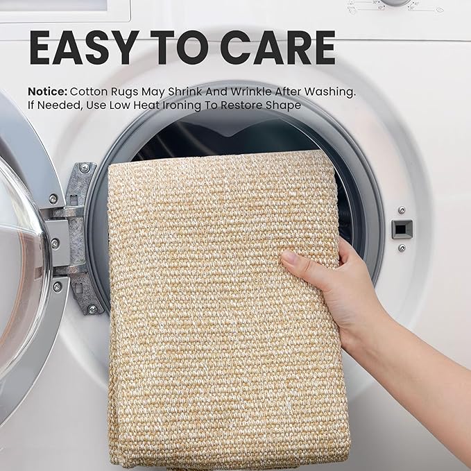 EARTHALL Washable Runner Rug 3x8 Ft Non Slip Runners for Hallways Wide Cotton Rubber Backed Kitchen Runner Braided Indoor Floor Carpet for Entryway, Hallway, Kitchen, Bedroom, Golden Beige/White