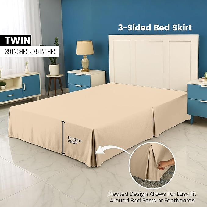 Utopia Bedding Twin Bed Skirt - Soft Quadruple Pleated Ruffle - Easy Fit with 15 Inch Tailored Drop - Hotel Quality, Shrinkage and Fade Resistant (Twin, Beige)