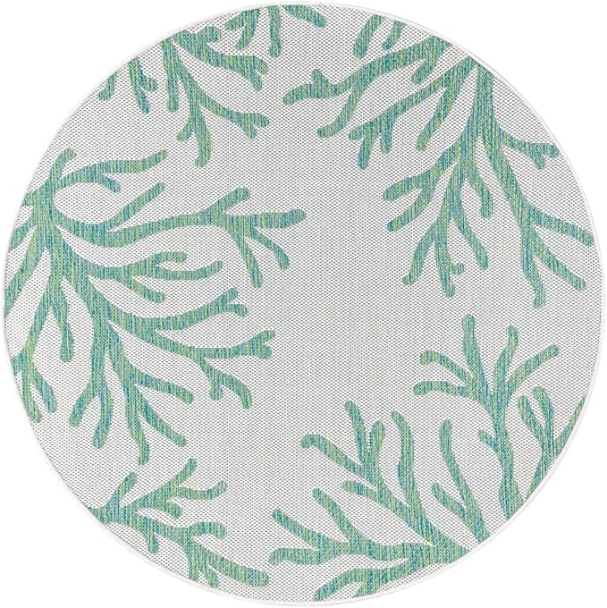Keen Home Design Terrace Outdoor Round Rug - 8ft Round Washable Indoor/Outdoor Rug for Patio, Kitchen, Balcony, Beach, Garden, Deck and Porch, Size: 7'7" Round