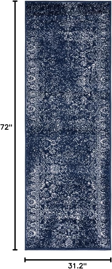 SAFAVIEH Adirondack Collection Runner Rug - 2'6" x 6', Navy & Ivory, Distressed Vintage Floral Design, Non-Shedding & Easy to Clean, Ideal for Hallway, Foyer, Entryway, Bedroom (ADR109N)
