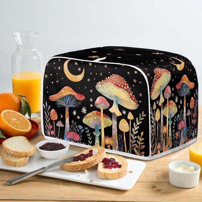 ZFRXIGN Mushroom Toaster Covers 2 Slice Toaster Dust Cover Moon Night Toaster Bag Kitchen Appliance Covers Toaster Oven Dustproof Cover Machine Washable Toaster Cover Galaxy Black