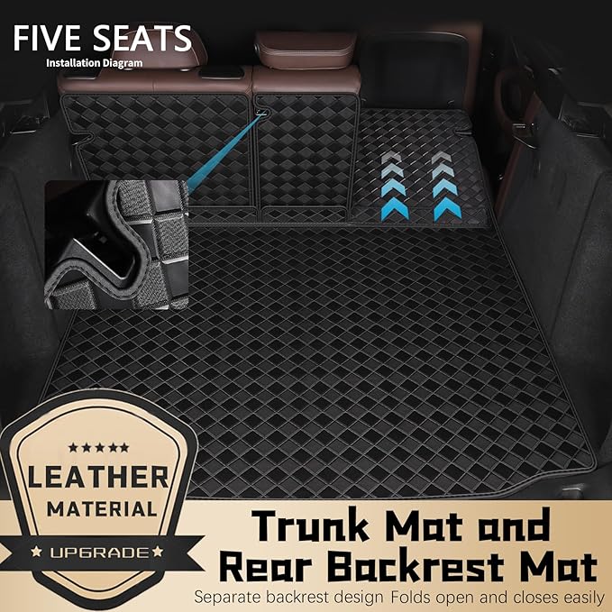 Cargo Mat & Backrest Mats for Toyota Sequoia 2008-2022 Accessories, All Weather Waterproof Rear Cargo Liner Rear Trunk Liner Back Seat Cover Protector
