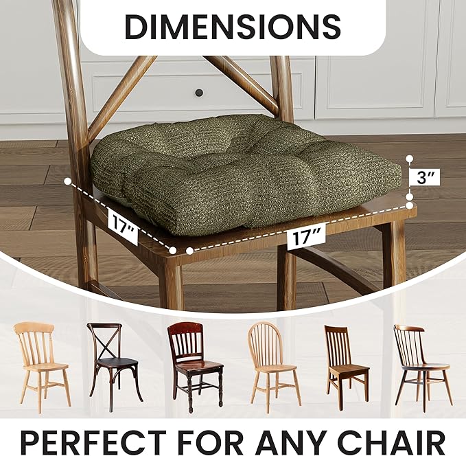 Klear Vu Gripper Overstuffed Universal Non-Slip Dining Chair Cushions for Kitchen Decor or Office Use, U-Shaped Skid-Proof Seat Pad, 17x17 Inches, 2 Count (Pack of 1), Honeycomb Green