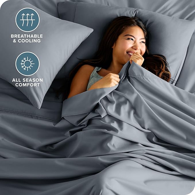 Bare Home Full Sheet Set - 1800 Ultra-Soft Microfiber Full Bed Sheets - Double Brushed - Deep Pockets - Easy Fit - 4 Piece Set - Bed Sheets (Full, Steel Blue)