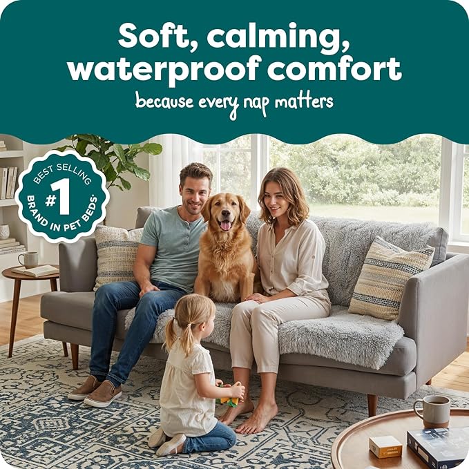 FurHaven Waterproof Throw Blanket For Dogs & Indoor Cats, Reversible Protective Pet Blanket, Extra Large, Long Faux Fur & Velvet, Mist Gray