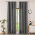 Simplebrand Grey Faux Linen Textured Semi Sheer Curtains 96 Inches Long 2 Panels Set, Light Filtering Soft Thick Farmhouse Curtains Window Treatment for Bedroom/Living Room/Dining Room, 50 x 96 Inch