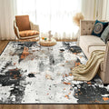 9CH Abstract Distressed Design Area Rug 7' X 5' Grey & Orange Boho Chic Faux Wool Rugs Soft Non-Slip Low Pile Floor Carpets for Bedroom Living Room Dining Room