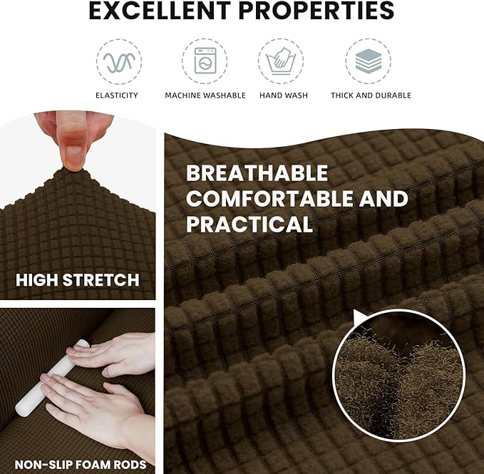 LURKA Stretch Chair Sofa Slipcovers 1 Piece Couch Covers for Sofa Furniture Protector Full Sofa Covers with Elastic Bottom for Kids and Dog (Brown, Small)