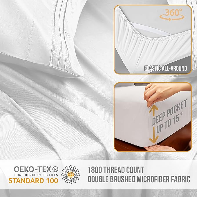 Full Size Bed Sheets Cooling - Luxury Hotel Sheet Set - Soft Sheets with Elastic Corner Straps - Deep Pocket Microfiber Bedsheets - Bedding Sheet & Pillowcases - 4 PC (Full Size, White)