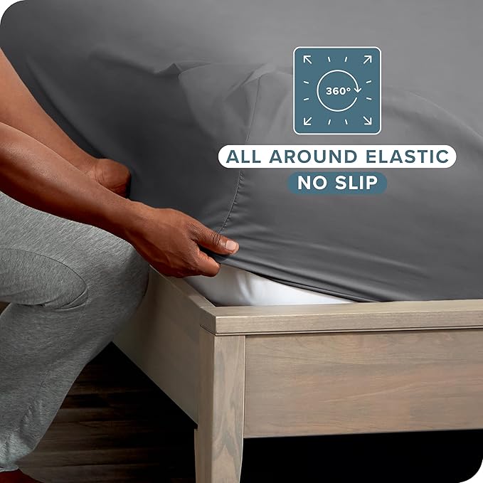 Bare Home 2-Pack Fitted Bottom Sheets Split King - Premium 1800 Ultra-Soft Microfiber - Deep Pocket - 4 Twin XL Fitted Sheets (Split King, Grey)